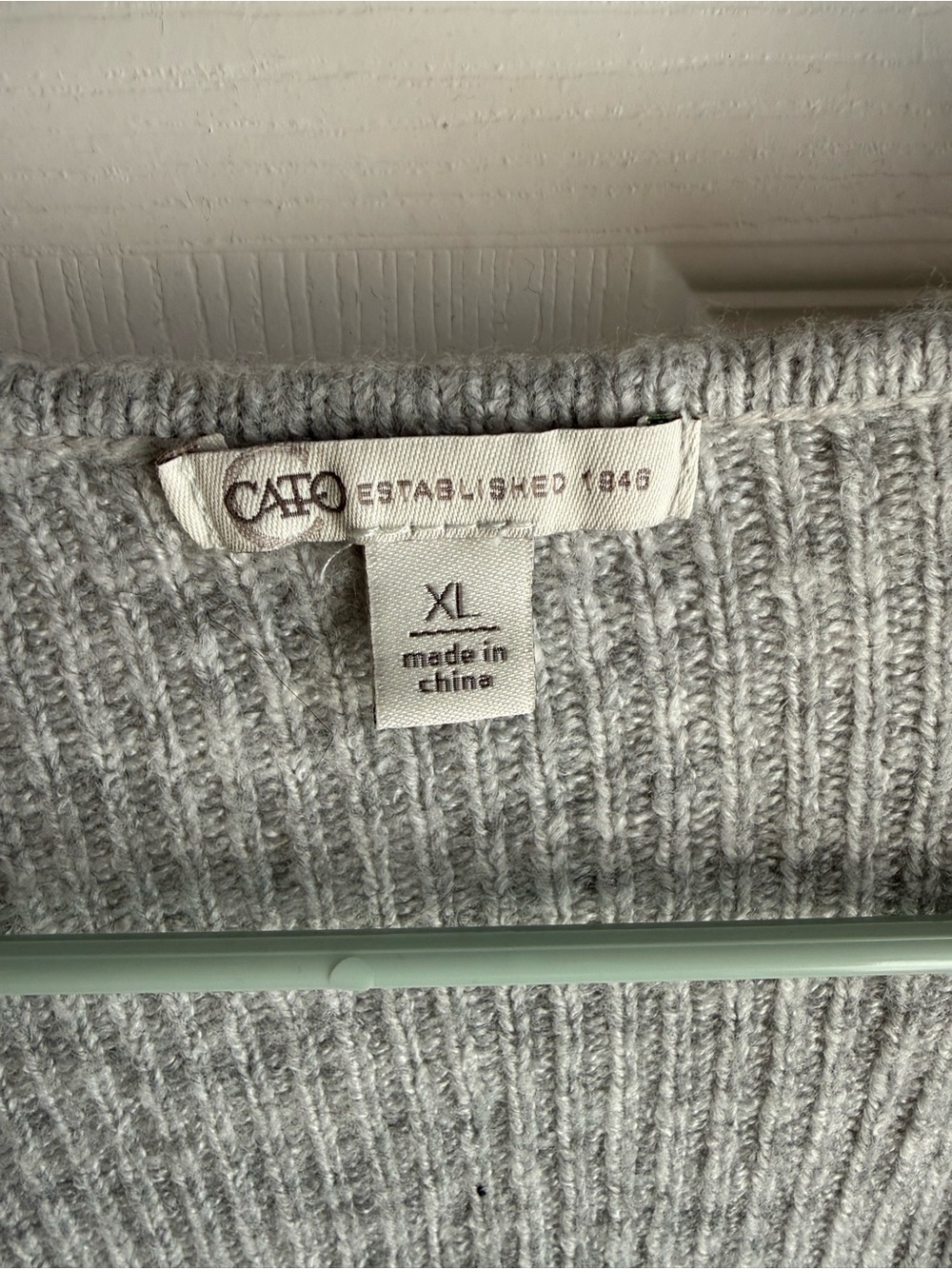 Cato Grey Puff Sleeve Rhinestone Button Ribbed Knit Cardigan - Picture 2 of 3